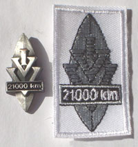 Picture of the pin and patch for 21,000 Kilometers