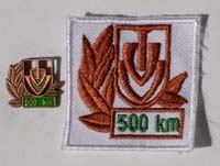 Picture of the pin and patch for 500 Kilometers